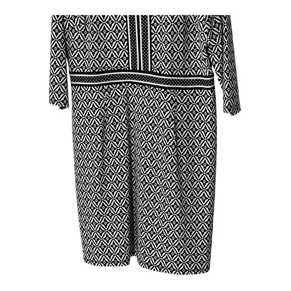 Talbots Womens Petite XLarge Stretch Black White Geo Print Sheath Dress NEW - Picture 5 of 11